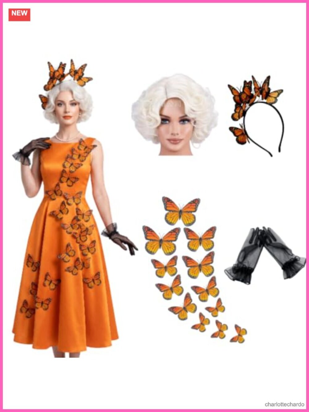 Halloween Cosplay Accessory Set Curly Wig Butterfly Headband Gloves